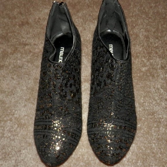 MAURICES BLACK AND GOLD SPARKLE FLECKS BOOTS * 4 IN HEEL * ZIP UP HEEL* SIZE 6 M - Picture 1 of 7